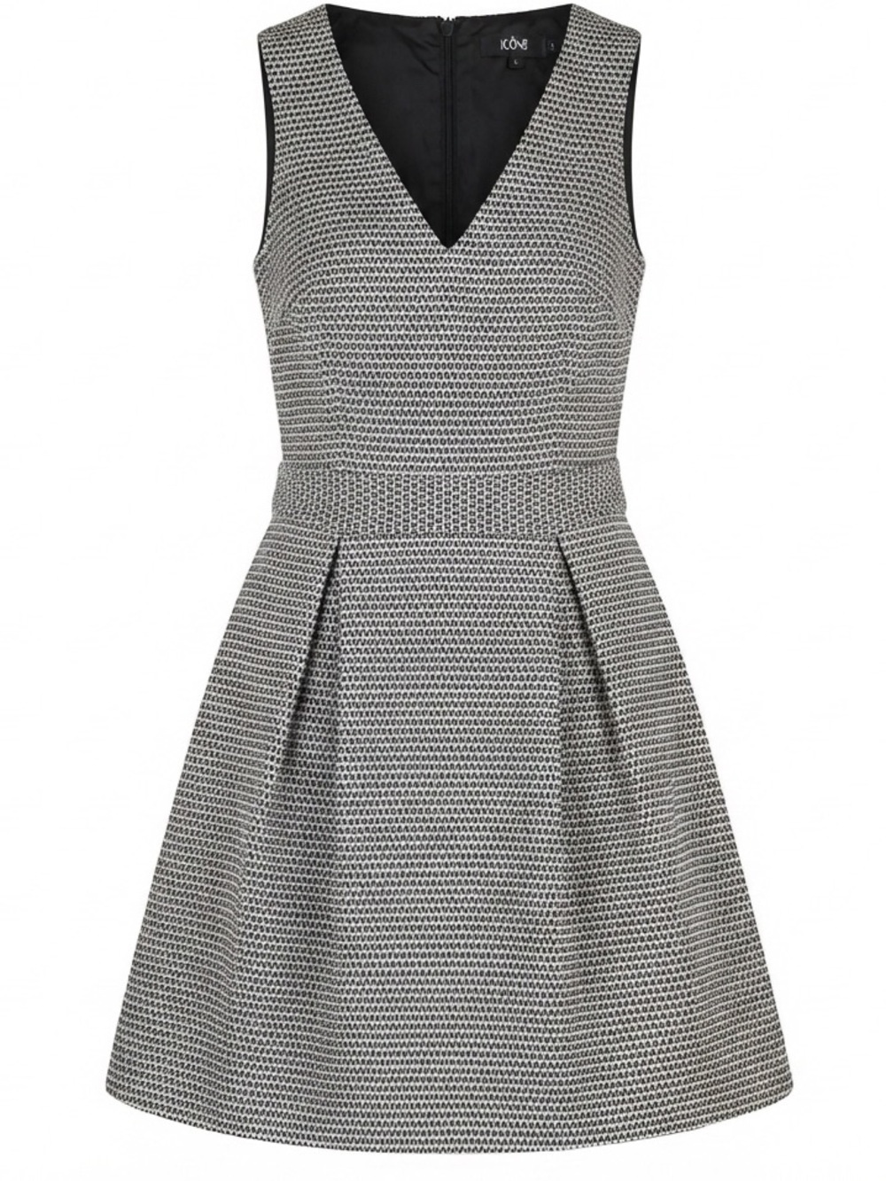 Simons Icone Black and White Textured V-Neck Midi Pleated Dress Size S